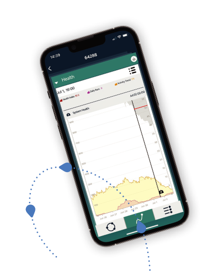 Smartphone displaying a health tracking graph on a black background