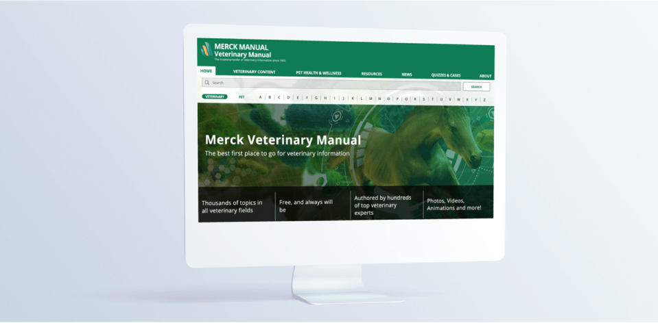 A computer open on a the Merck Veterinary Manual webpage