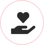 Icon of a heart in a hand, circle by a pink outline