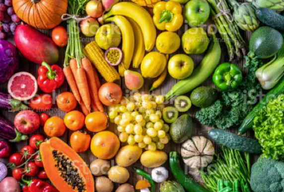A variety of fruits and vegetables