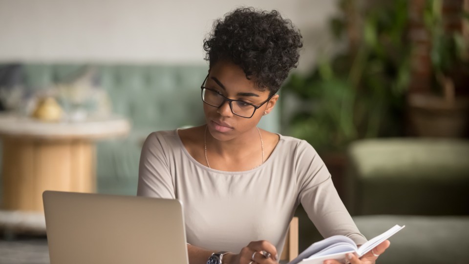 African-American woman studying