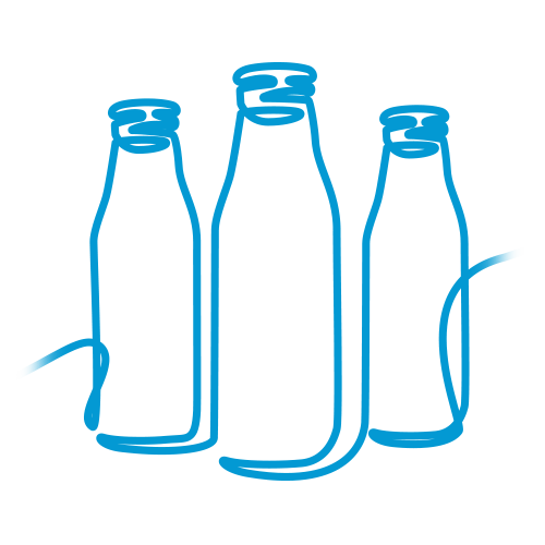 Dairy glass bottles line art illustration