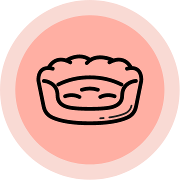 Icon of a pet's bed in a pink circle.