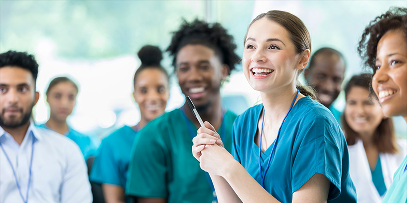 A group of veterinary students participating in class.