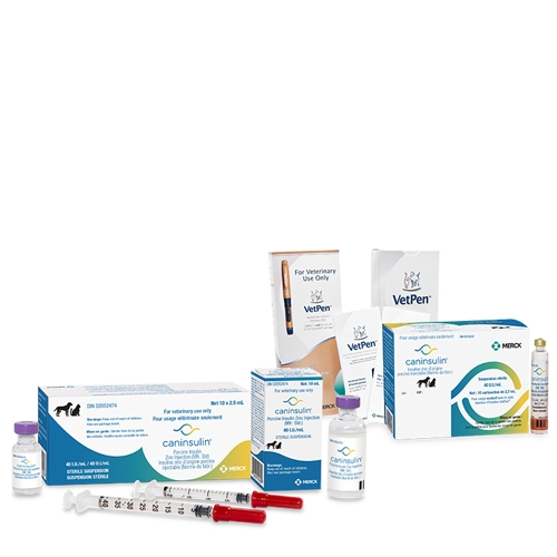 Multiple products of the Caninsulin and vetpen brand.
