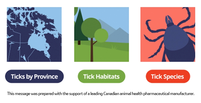 3 section representing information on ticks location and species